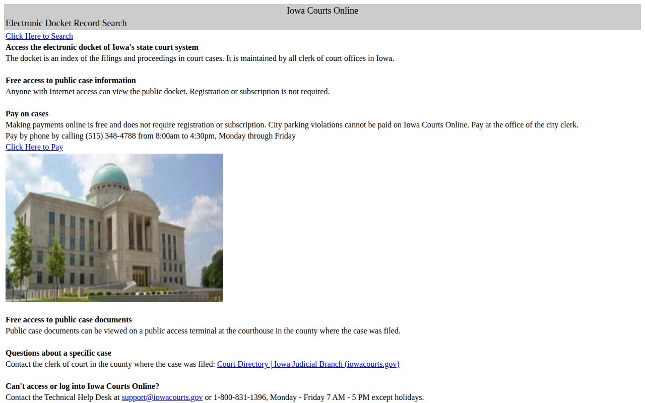 Iowa Courts Online landing screen for checking a Madison County case disposition