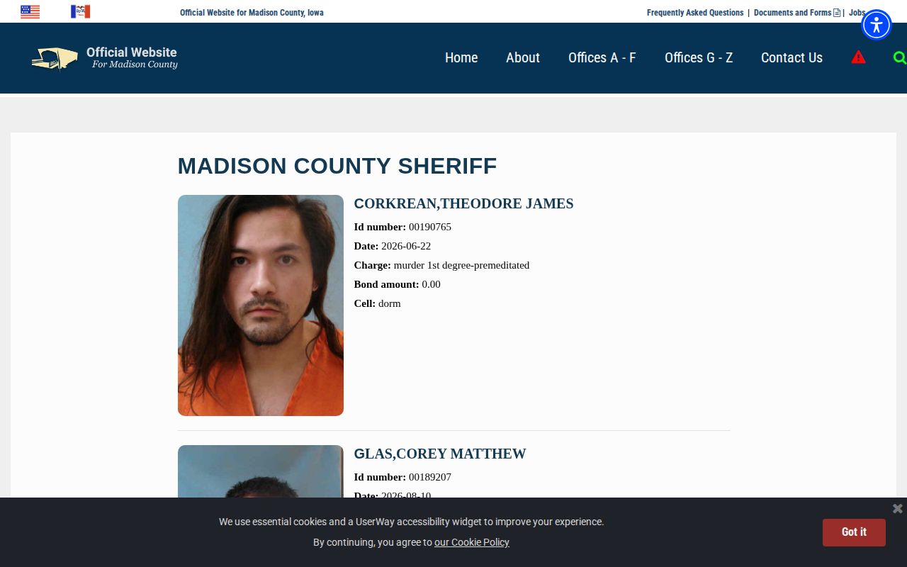 Madison County official inmate roster and embedded roster context
