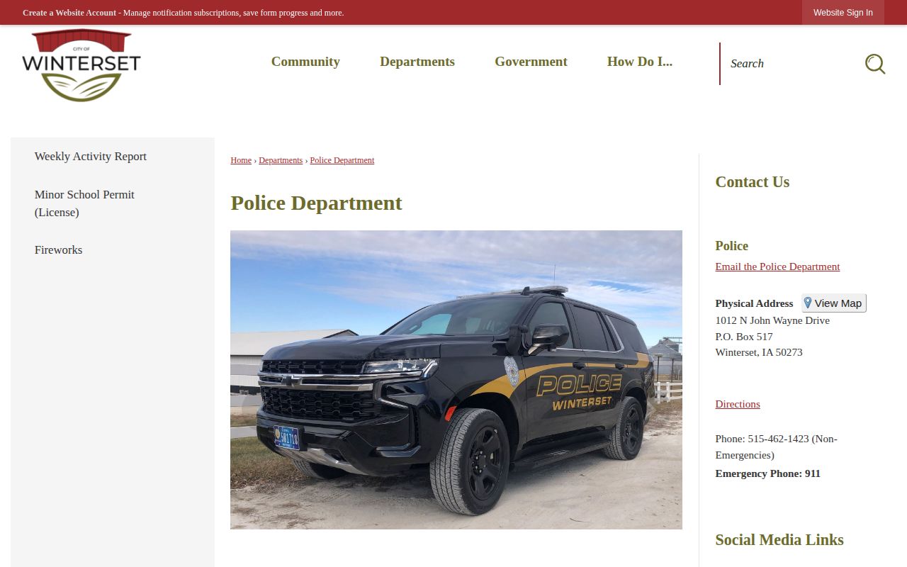 Winterset Police Department contact source for arrest records