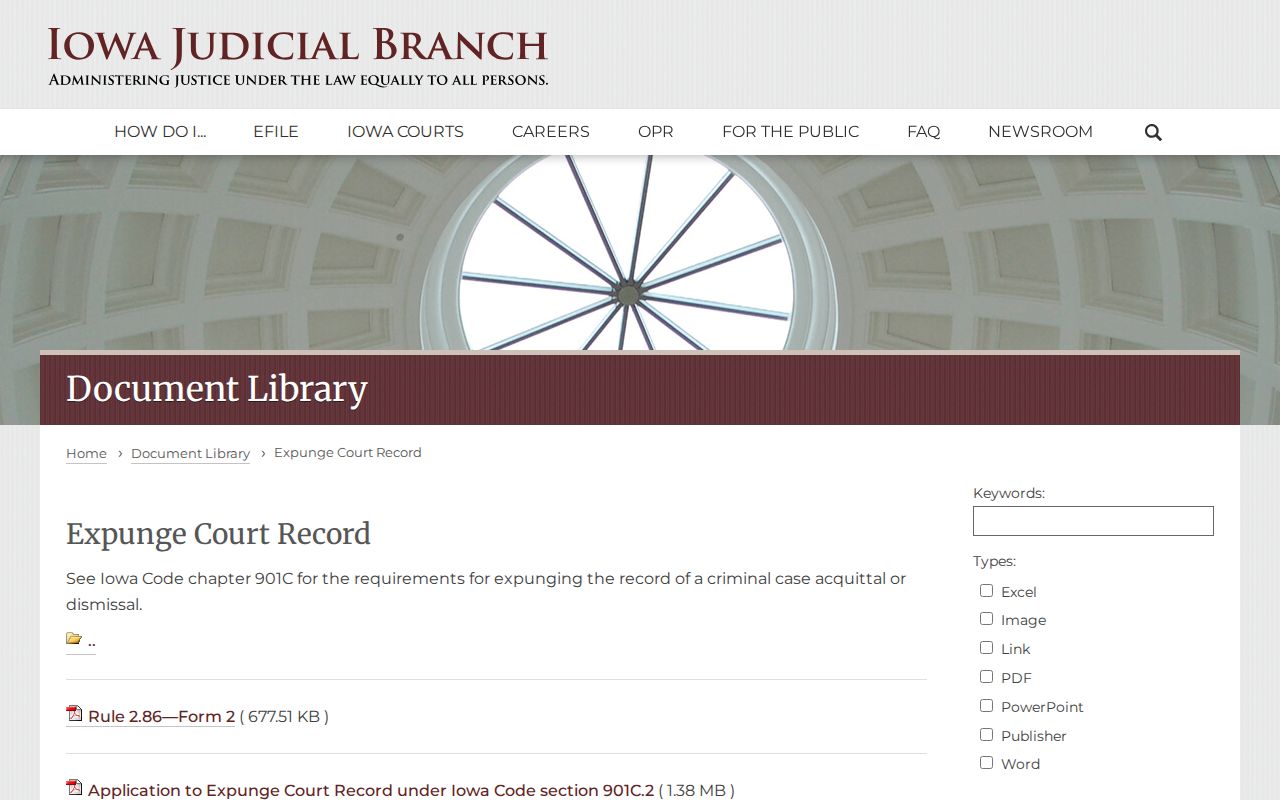 Iowa Judicial Branch expungement forms for qualifying criminal cases